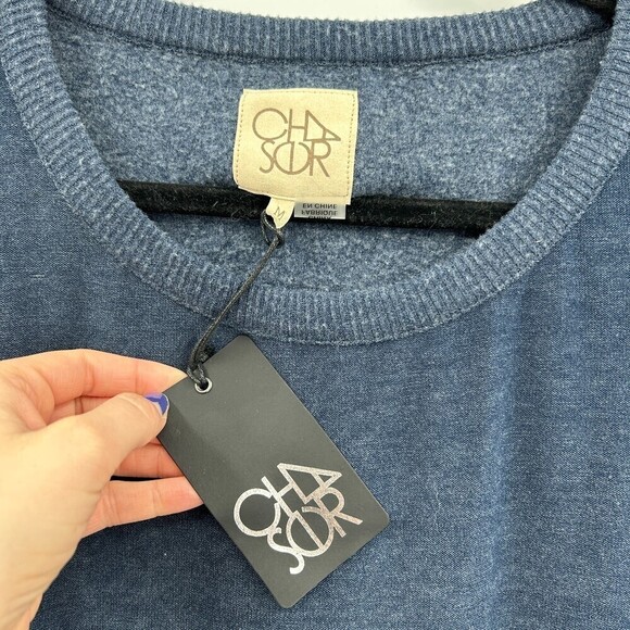 NWT CHASER Navy Blue Super Soft Fleece Crew Neck Pullover Sweatshirt Size Medium - Picture 3 of 4